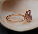 1ct Pear Cut Peach Morganite Halo Filigree Engagement Ring 14k Rose Gold Finish