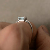 1ct Princess Cut Blue Aquamarine Engagement Ring 14k White Gold Finish Solitaire