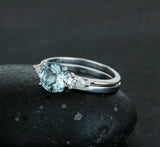 2.2ct Round Cut Blue Aquamarine Bridal Set Engagement Ring 14k White Gold Finish