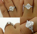 4Ct Oval Cut Diamond Marquise Halo Solitaire Engagement Ring 18K White Gold Over