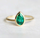 1ct Pear Green Emerald Engagement Ring 14k Yellow Gold Over Bezel Set Solitaire