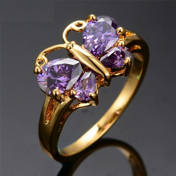 2ct Pear Purple Amethyst Engagement Ring 14k Yellow Gold Finish Butterfly Design