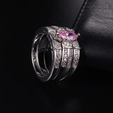 3ct Marquise Cut Pink Sapphire Engagement Ring 14k White Gold Finish Trio Set