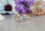 1.1ct Engagement Ring Round Cut Blue Aquamarine Solitaire 14k Rose Gold Finish