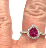 2.5ct Engagement Ring Pear Cut Pink Ruby Round Accent Halo 14k White Gold Finish