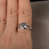 1ct Round Cut Blue Aquamarine Split Shank Engagement Ring 14k White Gold Finish