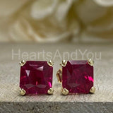 2ct Asscher Cut Simulated Pink Ruby Solitaire Stud Earring 14k White Gold Plated