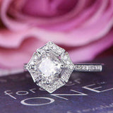 1ct Cushion Cut Diamond Engagement Ring Solitaire Floral 14k White Gold Finish