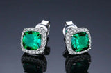 2.4ct Stud Earrings Cushion Cut Green Emerald Diamond Halo 14k White Gold Finish