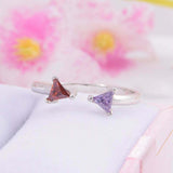 1.2ct Trillion Cut Amethyst Garnet Open Birthstone Ring 14k White Gold Finish