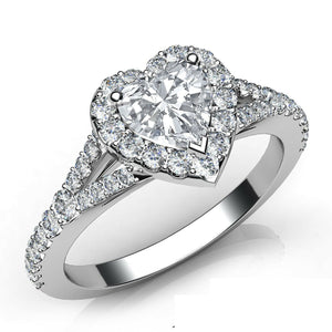 2.5ct Heart Cut Diamond Split Shank Band Engagement Ring 14k White Gold Finish