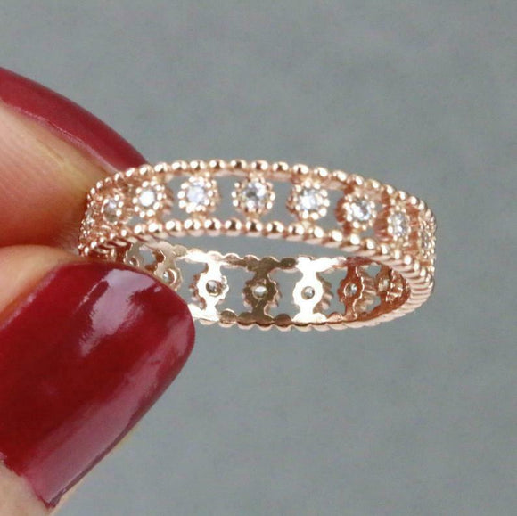 1ct Round Cut Diamond Engagement Ring Vintage Stackable 14k Rose Gold Finish