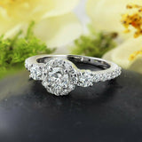 2.5Ct Round Cut Diamond Halo with Accents Engagement Ring 14K White Gold Finish