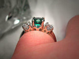 2ct Round Cut Green Emerald Diamond Trilogy Engagement Ring 14k WhiteGold Finish