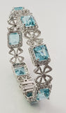 10ct Emerald Cut Aquamarine Cocktail Queen Royal Bracelet 14k White Gold Plated