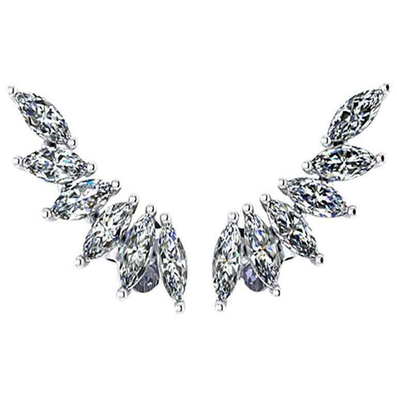 1.7ct Marquise Cut VVS1D Diamond Wing Design Stud Earrings 14k White Gold Finish