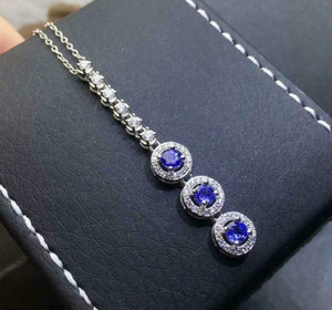 2.6ct Blue Tanzanite Pendant Chain Round Cut Halo Dangling 14k White Gold Finish