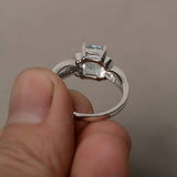 2ct Emerald Cut Blue Aquamarine Engagement Ring 14k White Gold Finish Split Band