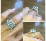 5ct Cushion Cut Diamond Engagement Ring Halo Split Shank 14k White Gold Finish