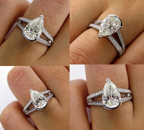 5Ct Pear Cut Diamond Split Shank Solitaire Engagement Ring 14K White Gold Finish