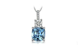 1ct Blue Topaz Pendant Cushion Cut Diamond Petite 14k White Gold Finish NO CHAIN