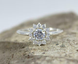 1.5ct Engagement Ring Round Cut Diamond Floral Solitaire 14k White Gold Finish