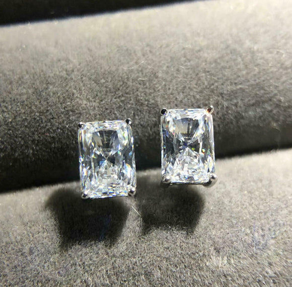 1.2ct Stud Earrings Radiant Cut Diamond Solitaire Women 14k White Gold Finish