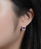 2ct Emerald Cut Pink Ruby Halo Diamond Women Stud Earrings 14k White Gold Finish