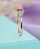 1ct Round Cut Pink Ruby Wedding Band Five Stone Minimalist 14k Rose Gold Finish