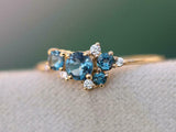 2ct Round Cut London Blue Topaz Cluster Engagement Ring 14k Yellow Gold Finish