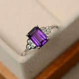 1.5ct Emerald Cut Purple Amethyst Solitaire Round Accent Ring 14k WhiteGold Over