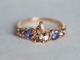 1.5ct Engagement Ring Pear Cut Peach Morganite Five Stone 14k Rose Gold Finish