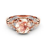 2ct Round Cut Peach Morganite Engagement Ring 14k Rose Gold Finish Leaf Design