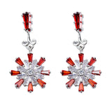 2.2ct Baguette Cut Red Garnet Unique Snowflake Drop Earrings 14k White Gold Over