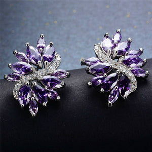 2.4ct Marquise Cut Purple Amethyst Statement Stud Earrings 14k White Gold Finish