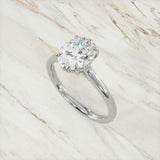 1.5ct Oval Cut Diamond Engagement Ring Hidden Halo Solitaire 14k White Gold Over