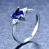 1ct Heart Cut Blue Sapphire Engagement Ring 14k WhiteGold Finish Trilogy Diamond