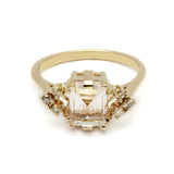 2ct Emerald Cut Champagne Diamond Petite Round Accents Ring 14k Yellow Gold Over