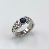 0.5ct Round Blue Sapphire Engagement Ring Celtic Trinity Knot 14k WhiteGold Over