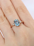 1.3ct Oval Cut Blue Aquamarine Diamond Trilogy Engagement Ring 14k RoseGold Over