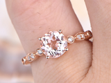 2ct Round Cut Morganite Solitaire with Round Accents Ring 14k Rose Gold Finish