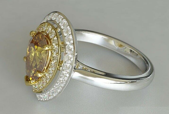 3ct Pear Cut Yellow Citrine Engagement Ring Double Halo 14k Dual Gold Finish