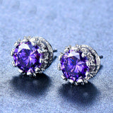 2ct Round Cut Purple Amethyst Crown for Women Stud Earrings 14k WhiteGold Finish