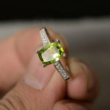 1.3ct Cushion Cut Green Peridot Engagement Ring 14k White Gold Finish Solitaire