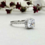 1.7ct Engagement Ring Cushion Cut Diamond Halo Design 14k White Gold Finish