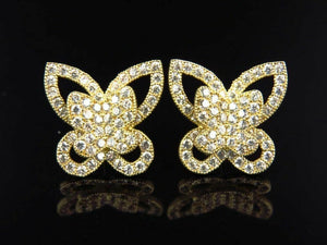 1.2ct Round Cut Diamond Butterfly Design Stud Earrings Women 14k YellowGold Over