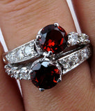 4Ct Round Cut Red Garnet Diamond Unique Two Stone Ring 14K White Gold Finish