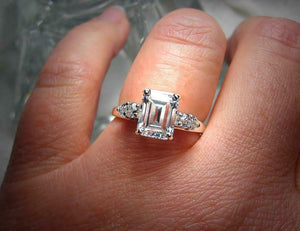 5 Stone Solitaire Engagement Ring 2.5ct Emerald Cut Diamond 14k WhiteGold Finish