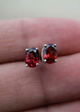 1ct Stud Earrings Oval Cut Red Garnet Solitaire Design 14k White Gold Finish