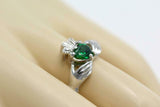 1ct Heart Cut Green Emerald Engagement Ring Claddagh Irish 14k White Gold Finish